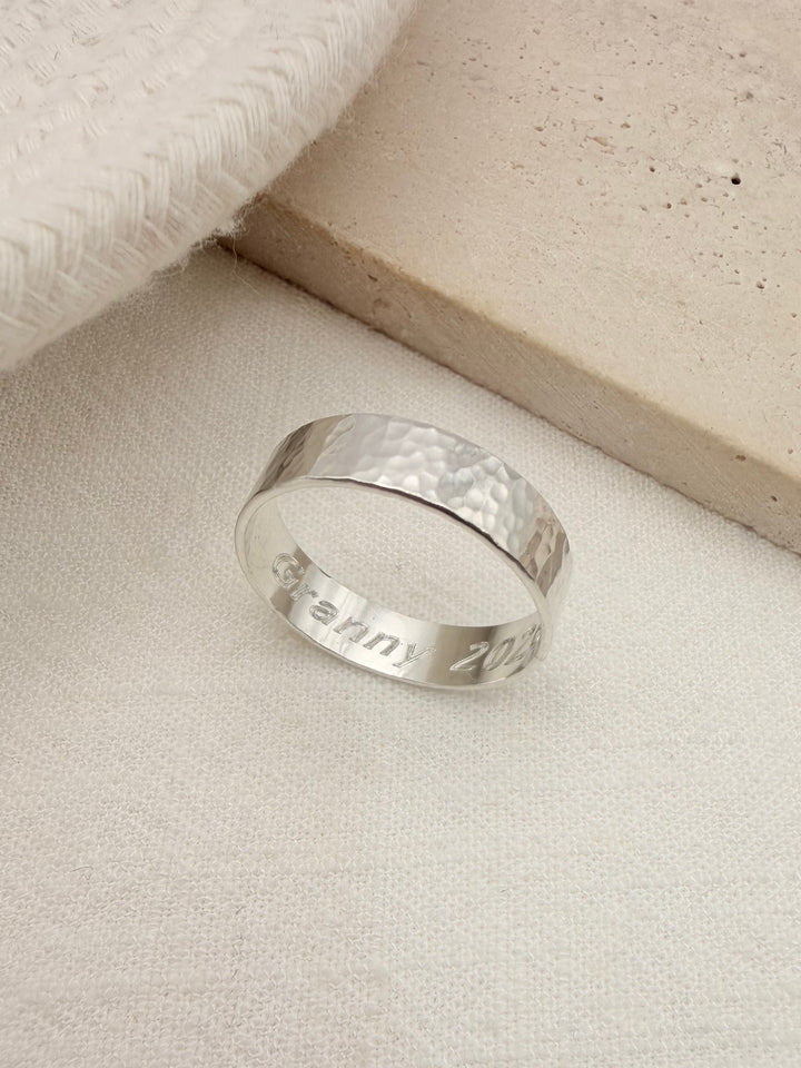 Custom Engraving Hammered Ring