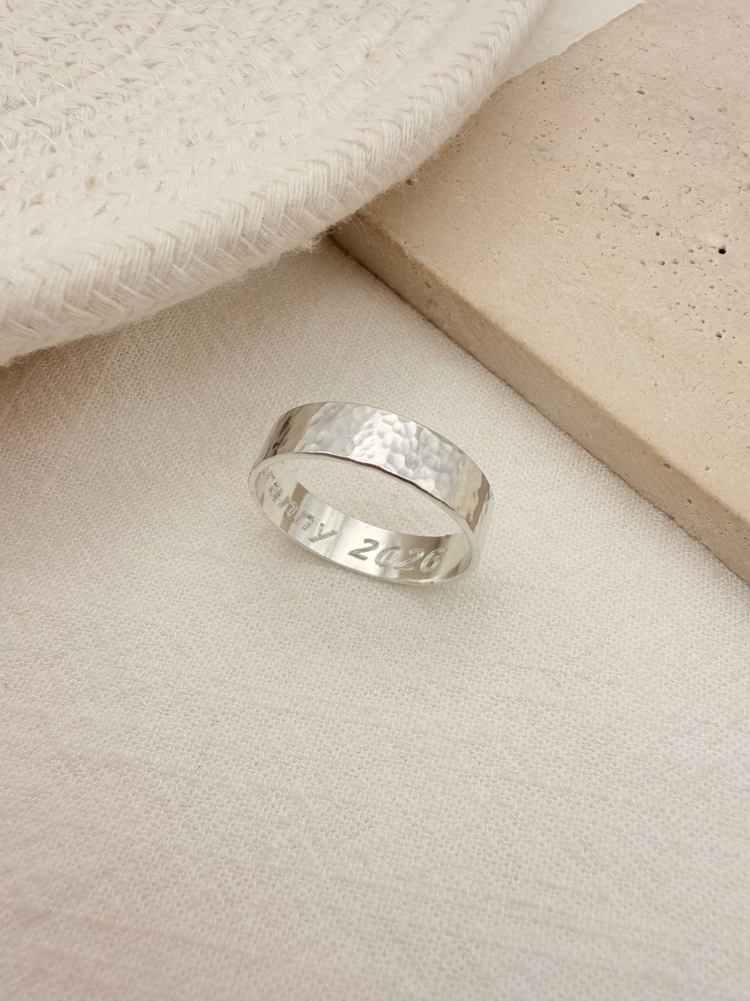Custom Engraving Hammered Ring